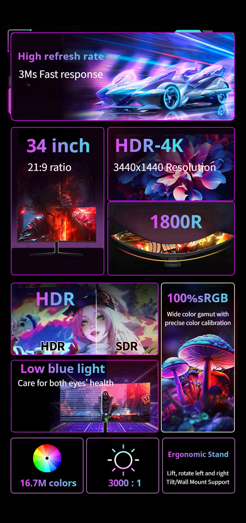 34 Inch 4K 165Hz 21:9 Curved